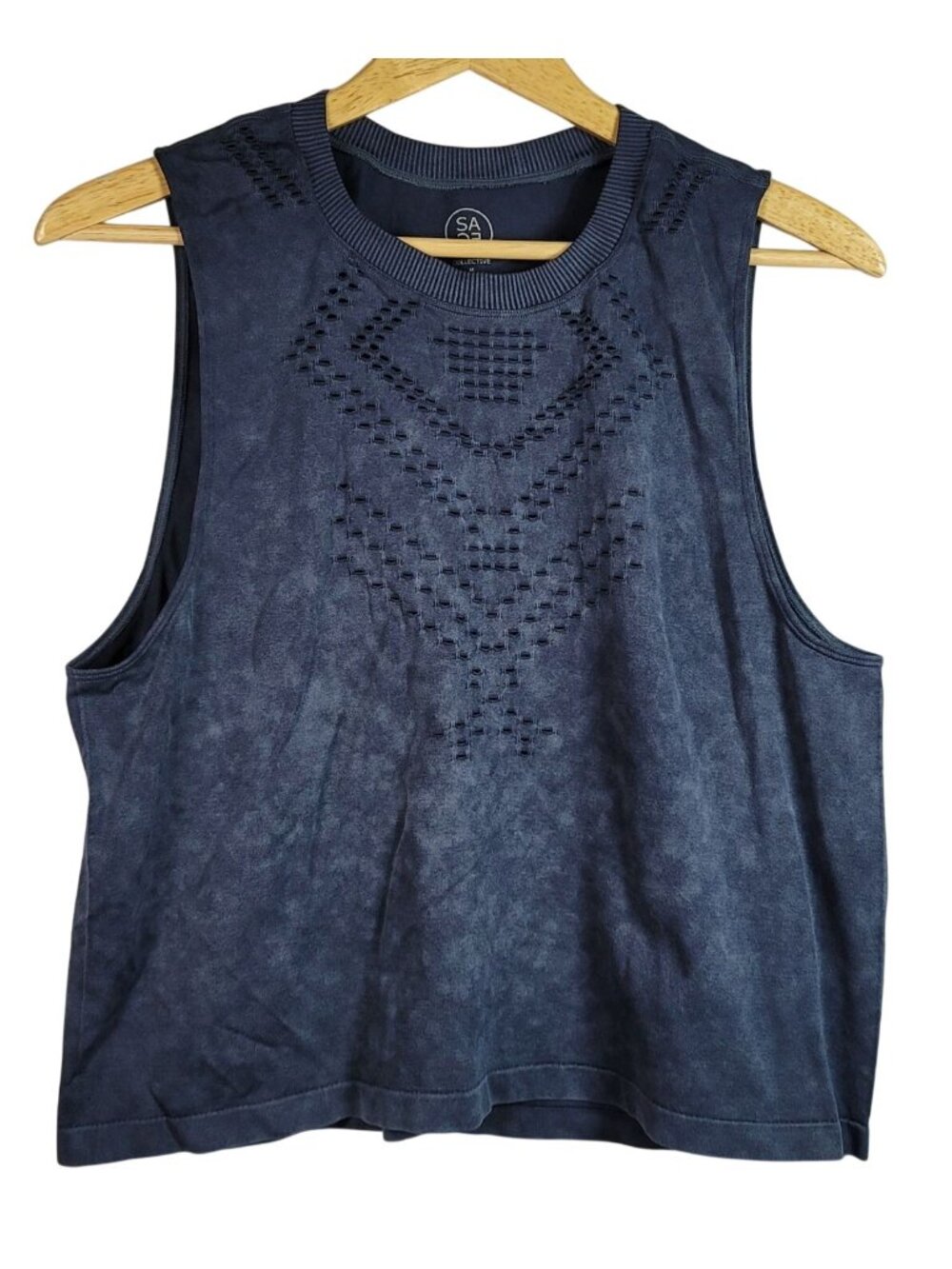 Sage Collective Womens Sleeveless Top Blue Medium Pullover Vented Laser Cut Crew